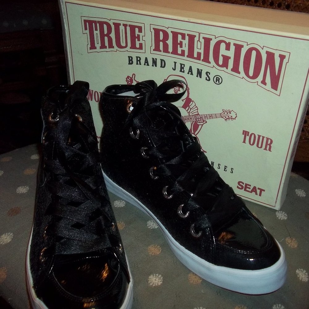 NIB! TRUE RELIGION BLAKC GLITTER/SEQUIN VERON HIGHTOP SNEAKERS 11 W
